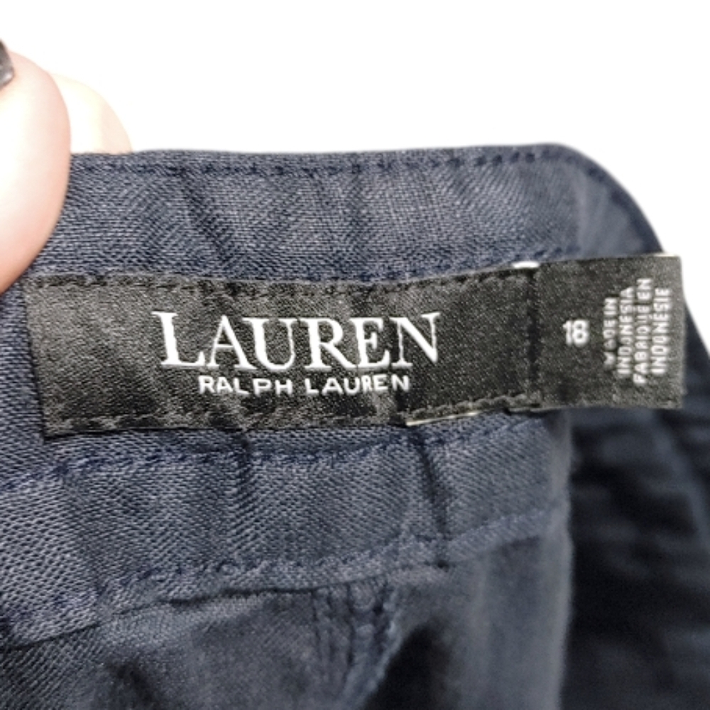 Lauren Ralph Lauren Navy Blue Wide Leg Linen Drawstring Pants NWT Womens Size 18 - Picture 13 of 14